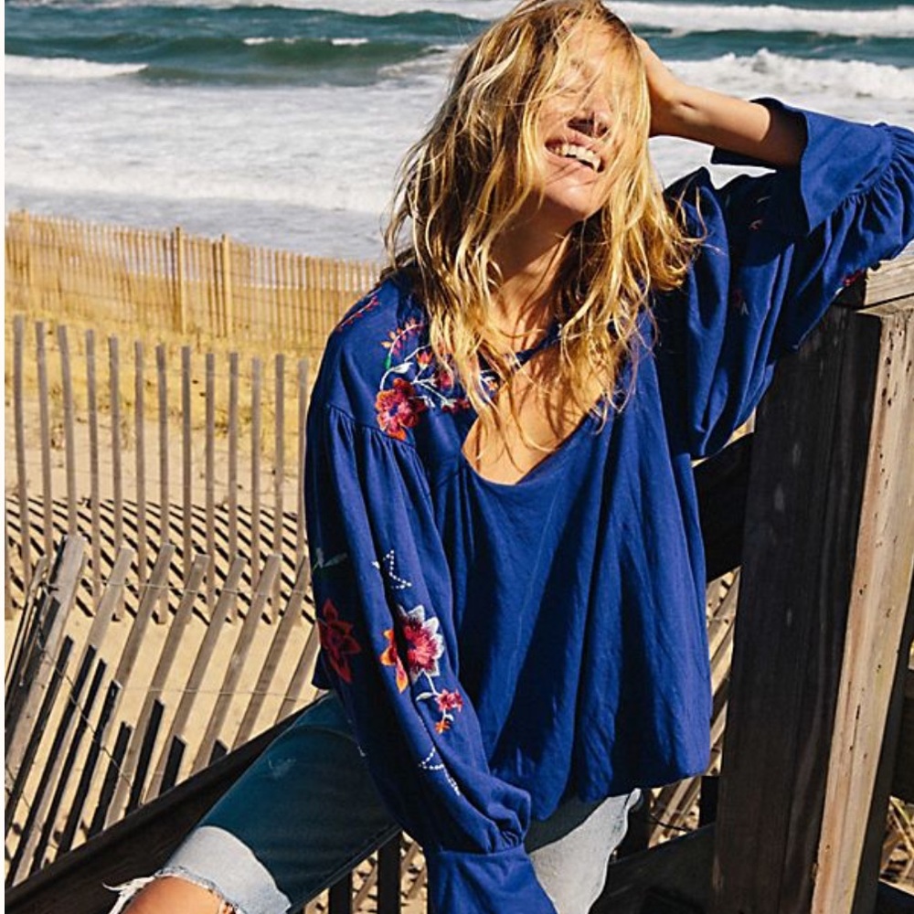 Free People Lita Embroidered Cutout Top